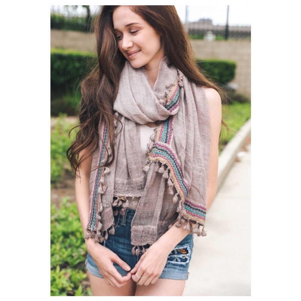 Rosewood Boho Woven Embroidery Scarf - Picture 5 of 5